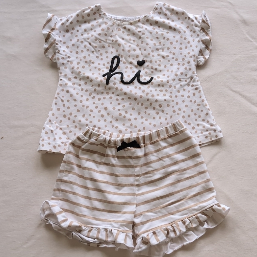 Mayoral White and Tan Matching Set with Ruffle Details